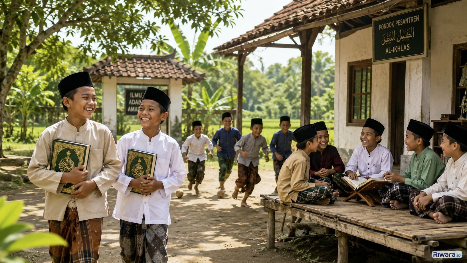 Ilustrasi pesantren yang tenang dan damai dibuat dengan bantuan ChatGPT